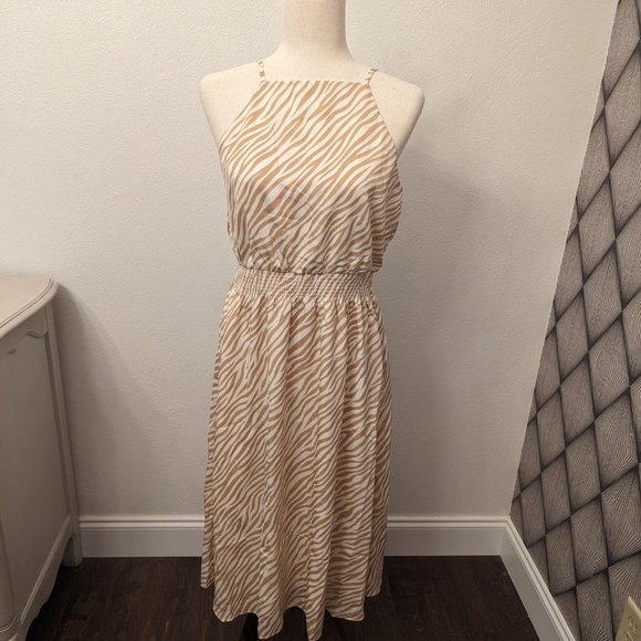 Zebra Stripe Square Neck Midi Flare Dress - Picture 4 of 10